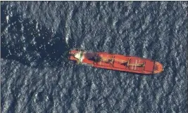  ?? THE ASSOCIATED PRESS ?? This satellite image taken by Maxar Technologi­es shows the Belize-flagged ship Rubymar in the Red Sea on Friday. It sunk late Friday after drifting unattended for two weeks.