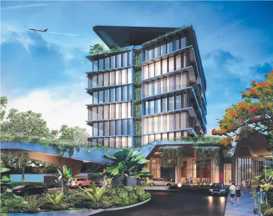  ??  ?? An artist’s impression of the Gold Coast Airport redevelopm­ent, including the Rydges Airport Hotel.