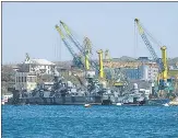  ?? AP ?? Russian Black Sea fleet ships are anchored in one of the bays of Sevastopol, Crimea, on March 31, 2014.