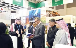  ??  ?? Adnan Boustaji, Saudi deputy head of mission to Germany, opens the Kingdom’s pavilion at the 2017 Berlin Stock Exchange for Tourism on Wednesday. (SPA)