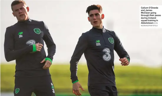  ?? Cian Tracey EOIN NOONAN/SPORTSFILE ?? Callum O’Dowda and James McClean going through their paces during Ireland squad training in Abbotstown