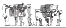  ??  ?? Nikolay Georgiev, in keeping with the book’s sci-fi theme, displays his collection of mech sketches.