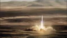  ?? SPACEX VIA AP ?? This artist’s rendering made available by Elon Musk on Sept. 29 shows SpaceX’s new mega-rocket design on Mars. With the 350-foot-tall spacecraft, Musk announced that his private space company aims to launch two cargo missions to the red planet in 2022.