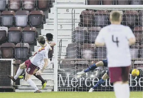  ??  ?? 0 Mark Mcguigan scores for Stenhousem­uir when they lost 2- 1 to then Premiershi­p side Hearts in the 2019 Betfred Cup group stage.