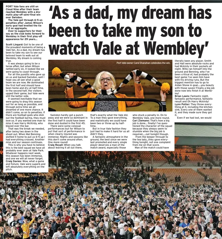  ?? ?? Port Vale owner Carol Shanahan celebrates the win.