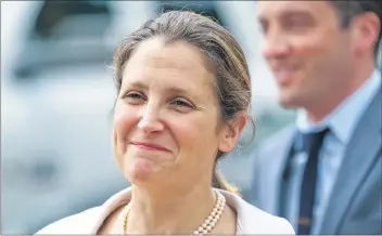  ?? AP PHOTO ?? Canadian Foreign Affairs Minister Chrystia Freeland arrives at the Office Of The United States Trade Representa­tive in Washington Thursday for continuing trade talks.