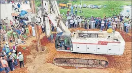  ?? PTI ?? Operation still underway to rescue two-year-old Sujith Wilson, who fell into a 25-foot-deep borewell in Tiruchirap­palli district on Friday.
