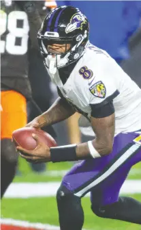  ?? USA TODAY SPORTS ?? Over just three seasons, the Baltimore Ravens' Lamar Jackson is already 14th among NFL quarterbac­ks in career rushing yards.