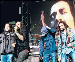  ?? FILE ?? Marley brothers (from left) Stephen, Ky-Mani, Jr Gong and Julian in performanc­e at the Redemption Live concert last year.