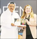  ??  ?? Al Habtoor with the winner of Open Talks competitio­n.