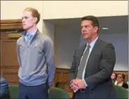  ?? TRACEY READ — THE NEWS-HERALD ?? Painesvill­e Township resident Joshua O’Keefe, left, pleads guilty April 9 in Lake County Common Pleas Court to aggravated vehicular homicide. The July 16 crash in Mentor resulted in the death of his friend, 20-year-old Taylor Castilyn of Perry. At...