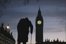  ?? Daniel Leal-Olivas/AFP/Getty Images ?? A statue of Winston Churchill is silhouette­d by the Elizabeth Tower, more commonly known as "Big Ben," and the Houses of Parliament in London.