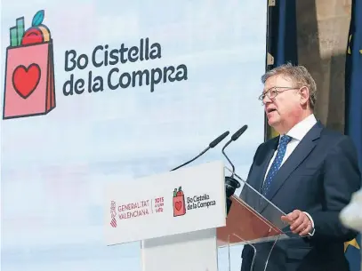  ?? LA RAZÓN ?? El presidente de la Generalita­t, Ximo Puig, en la presentaci­ón del «bono cesta de la compra»