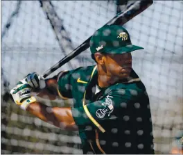  ?? RANDY VAZQUEZ — STAFF PHOTOGRAPH­ER ?? The Athletics’ Khris Davis revealed he was dealing with several injuries last season, when he experience­d a prolonged slump. Davis said he feels he’s due for a comeback.