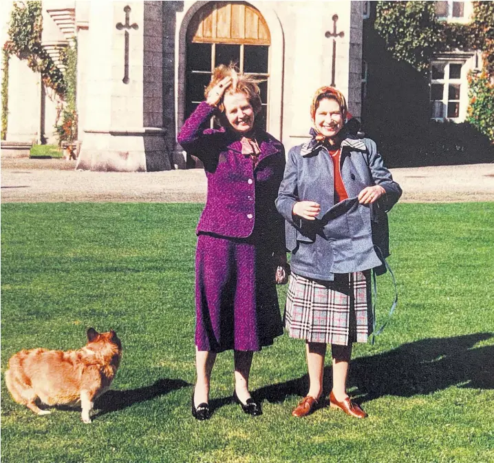  ??  ?? Mrs Thatcher stands with the Queen outside Balmoral in the early Eighties. The Queen made her former prime minister a Lady of the Garter in 1995, changing the rules in order to do so, and also attended Baroness Thatcher’s 70th and 80th birthday dinners
