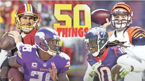  ?? FROM LEFT, KIRK COUSINS, ADRIAN PETERSON, DEANDRE HOPKINS AND AJ MCCARRON, ALL USA TODAY SPORTS ??