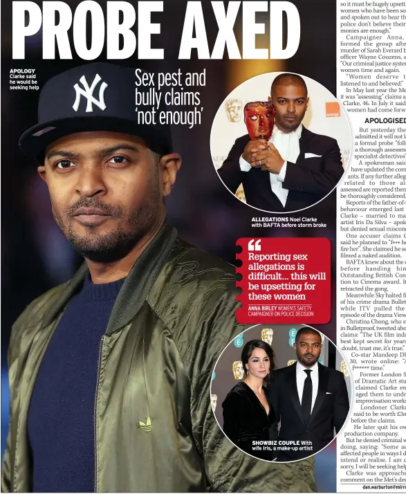  ?? ?? APOLOGY Clarke said he would be seeking help
ALLEGATION­S Noel Clarke with BAFTA before storm broke
SHOWBIZ COUPLE With wife Iris, a make-up artist