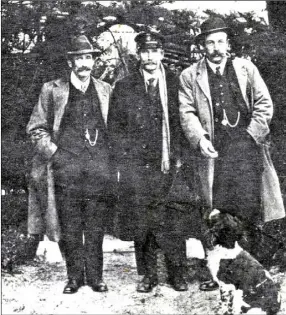  ??  ?? Jem Wickham, 2nd Cox, Edward Wickham, Coxswain, and bowman Bill Duggan of the Fort Lifeboat James Stevens in 1914.