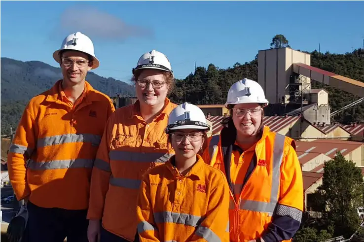  ??  ?? MMG Rosebery mine production engineer Caroline Dunning (second from left) recently won the 2018 Exceptiona­l Young Woman in Tasmanian Resources Award.