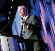  ?? [PHOTO BY NATE BILLINGS, THE OKLAHOMAN] ?? Mayor Mick Cornett gives his annual state of the city speech Wednesday during a luncheon hosted by the Greater Oklahoma City Chamber at the Cox Convention Center in Oklahoma City.