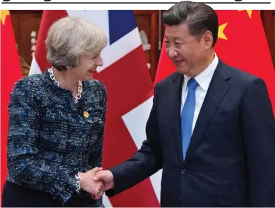  ??  ?? Handshake: Theresa May meets Chinese president Xi Jinping at a G20 summit in Hangzhou