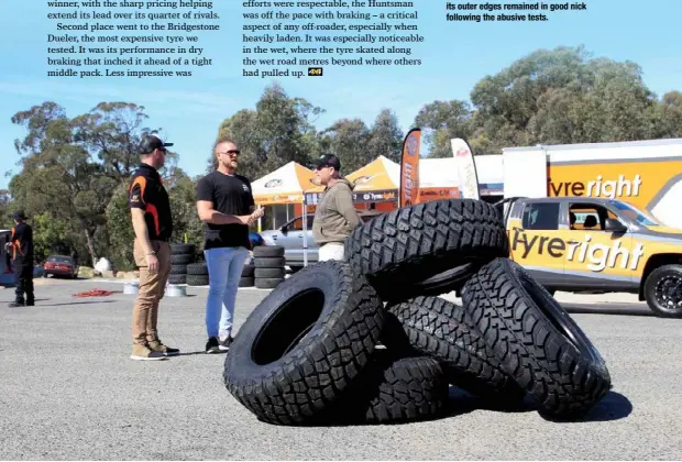  ??  ?? The Maxxis’ solid constructi­on meant its outer edges remained in good nick following the abusive tests.