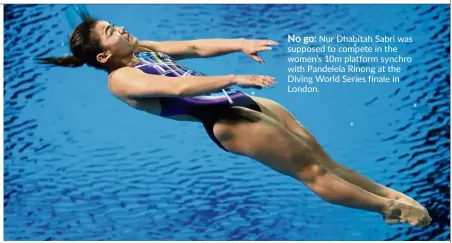  ??  ?? No go: Nur Dhabitah Sabri was supposed to compete in the women’s 10m platform synchro with Pandelela Rinong at the Diving World Series finale in London.