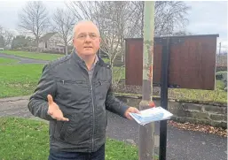  ??  ?? Pete Barrett at the site of the missing postbox.