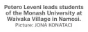  ?? Picture: JONA KONATACI ?? Petero Leveni leads students of the Monash University at Waivaka Village in Namosi.