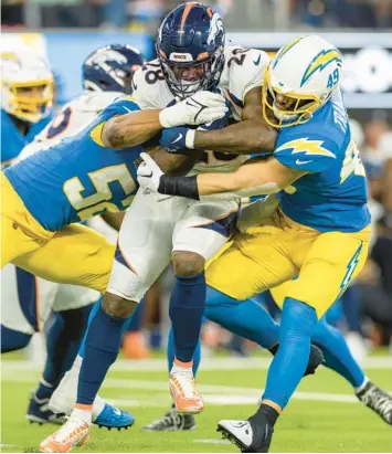  ?? JEFF LEWIS/AP ?? The defense for the Chargers is 26th in points allowed and 18th in net yards given up per game in the NFL.