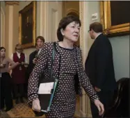  ?? J. SCOTT APPLEWHITE — THE ASSOCIATED PRESS ?? Sen. Susan Collins, R-Maine, arrives for a closed meeting with fellow Republican­s about the looming impeachmen­t trial of President Donald Trump, at the Capitol in Washington on Tuesday.