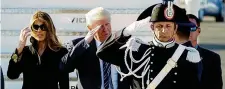  ??  ?? L’arrivo a Roma del presidente americano Donald Trump con la moglie Melania