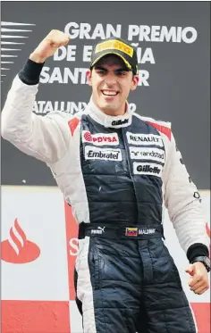  ?? — GETTY IMAGES ?? Pastor Maldonado of Venezuela celebrates after winning Formula One’s Spanish Grand Prix.
