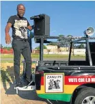  ?? Picture: Facebook ?? One of the bakkies equipped with a public announceme­nt system, alleged to have been funded by Gumede.