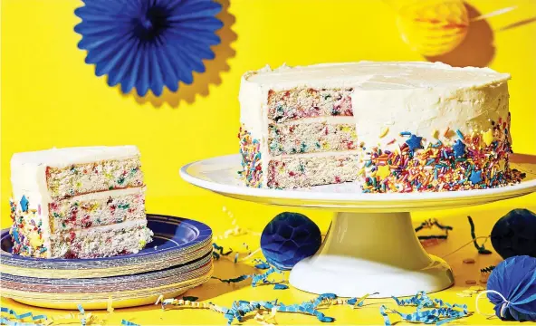  ?? STACY ZARIN GOLDBERG/THE WASHINGTON POST ?? You’ll be the hit of the party by showing up with this fun cake covered in sweet sprinkles. It’s a wonderful way to celebrate any occasion.