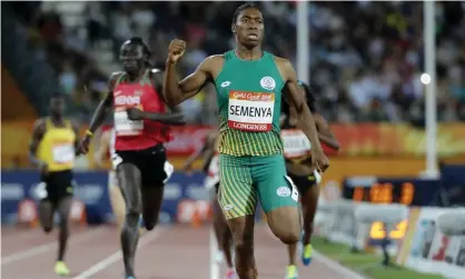  ?? Photograph: Mark Schiefelbe­in/AP ?? Caster Semenya wins the 800m at the Commonweal­th Games on the Gold Coast, but her pre-eminence is set to be curbed by new rules.