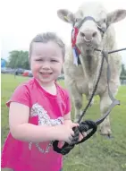  ?? STEVEN McAULEY ?? From left: Michelle Wright at Ballymoney Show; sheep judge Kerry Angus, and Jane Morrison with bovine friend