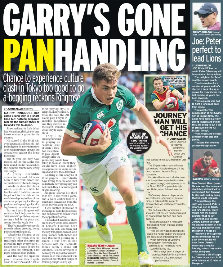  ??  ?? BUILT UP MOMENTUM Garry Ringrose scored his third try for Ireland against the Japanese last week