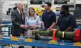  ?? EVAN VUCCI — THE ASSOCIATED PRESS ?? President Joe Biden speaks Tuesday during a tour of the Lockheed Martin Pike County Operations facility in Troy, Ala., where Javelin anti-tank missiles are manufactur­ed.