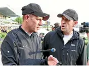  ??  ?? Winx’s trainer Chris Waller, right, discusses tactics with jockey Hugh Bowman.