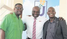  ??  ?? From left: Member of Parliament for Central St James Heroy Clarke, Elon Parkinson, Digicel marketing executive, and Daniel Dawes, chief executive officer, Universal Service Fund, during the recent staging of a Community Access Point conference in Montego Bay.