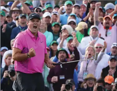  ?? Associated Press ?? Big victory: Patrick Reed celebrates after winning the Masters golf tournament Sunday in Augusta, Ga. Reed held off Rickie Fowler to win the tournament.