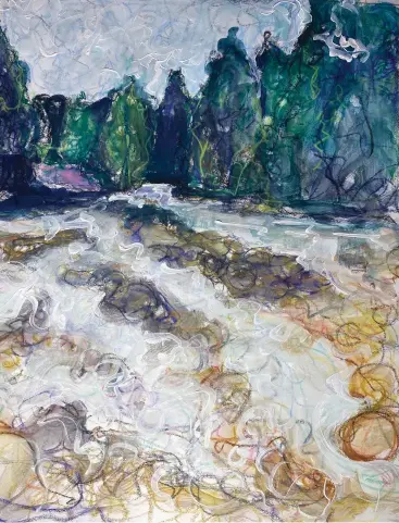  ??  ?? Mountain River Swirls, Scotland, continuous line, water-soluble crayon and acrylic, 15¾313in (40333cm)