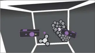  ?? MIKE O’CONNOR VIA THE NEW YORK TIMES ?? This image shows an interactiv­e virtual reality simulation of a methane molecule and a carbon nanotube. A new tool allows researcher­s to manipulate molecules in three dimensions, recalling physical models used to visualize forests of atoms in the past.