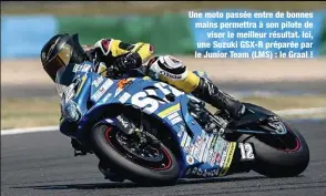  ??  ?? Une moto passée entre de bonnes mains permettra à son pilote de viser le meilleur résultat. Ici, une Suzuki GSX-R préparée par le Junior Team (LMS) : le Graal !