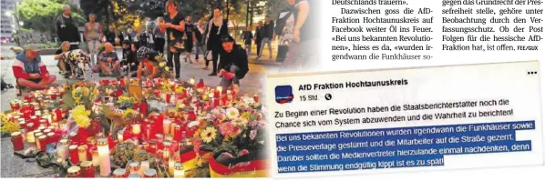  ?? GETTY FACEBOOK ?? In Chemnitz gedenken Trauernde des getöteten Daniel H. p rte die AfD Fraktion Hochtaunus­kreis.