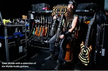  ?? ?? Zakk Wylde with a selection of his Wylde Audio guitars.