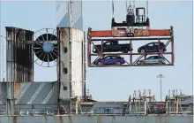  ?? THE ASSOCIATED PRESS FILE PHOTO ?? A crane transporti­ng vehicles operates on a container ship at the Port of Oakland.