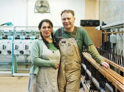  ?? Photograph­s by Robert Darch ?? Clockwise from top Juliet and John Arbon in their mill; the finished product; wool being dyed; antique spools. Interview by Jessica Carpani.