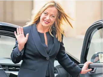  ?? Andrew Medichini ?? Italian PM Giorgia Meloni waves after being sworn in yesterday
Picture